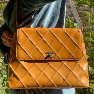 SOLD! CHANEL Auth Quilted Orange Patent Purse